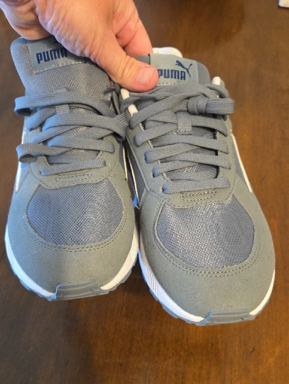 Puma  Gray and White Lace-Up Sneakers